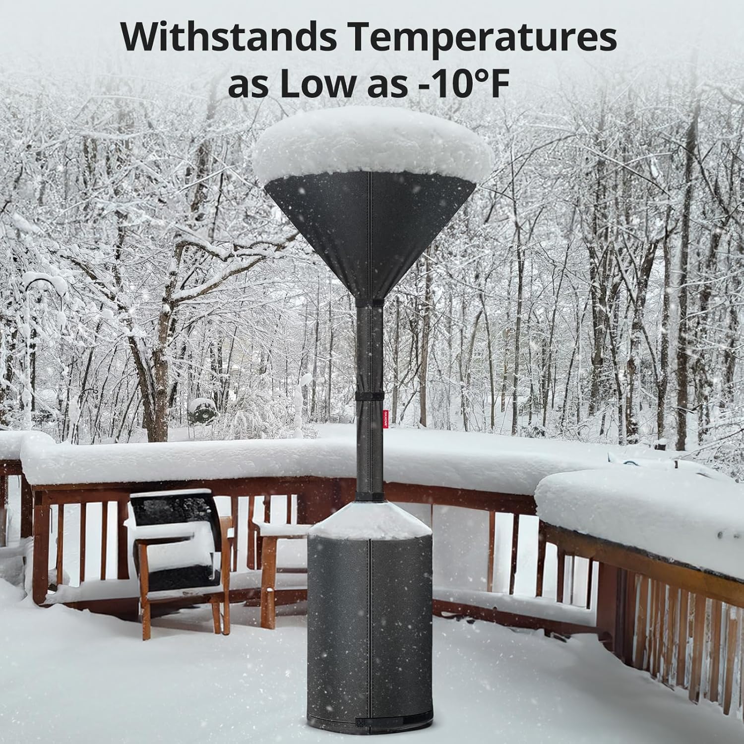 QH.HOME Winter Patio Heater Covers, [2025 Upgraded Tear-Resistant Fabric] Waterproof with Robust Zipper ,Height fit 87"-92",Dustproof/Wind/Sunlight/Snow-Resistant, Black