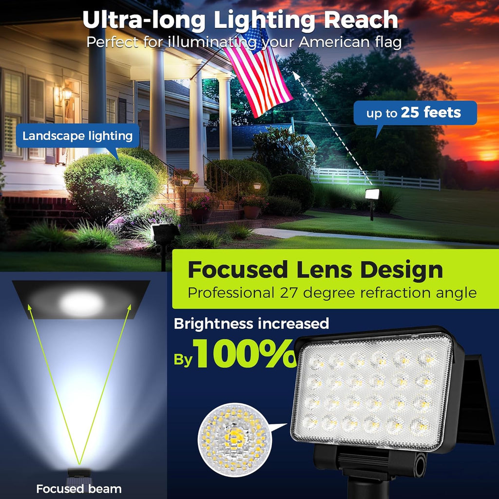 Solar Spot Lights Outdoor Waterproof for Flag, Tree, House, Garden, Yard, Landscape Spotlights for Accent Uplighting Halloween Christmas Decorations-6 Pack