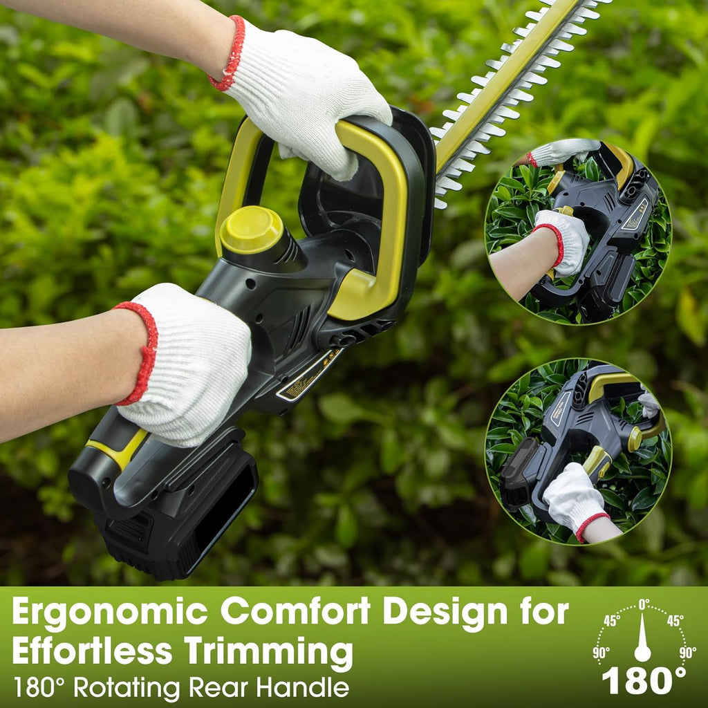 Hedge Trimmer for Dewalt 20V Battery, Cordless Hedge Trimmer with 22'' Dual-Action Blade, 1600RPM, 3/5'' Cutting Width, Rotatable Handle & Dual-Switch Design (Battery Not Included) (Green)