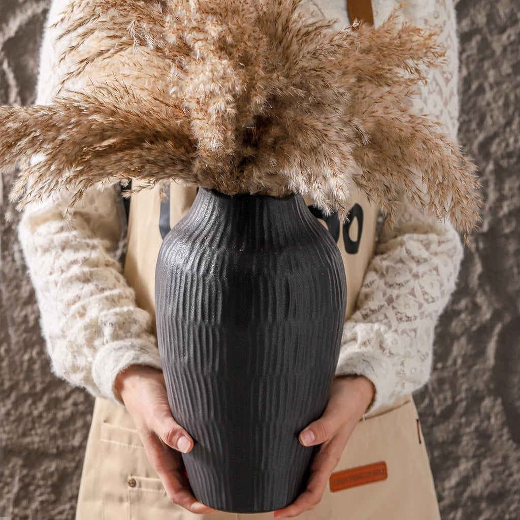 Elegant Black Ceramic Vase - Modern Minimalist Home Decor Vase, Centerpiece for Living Room, Dining Table, Office - 11.6 Inches Tall, Handcrafted Pottery for Farmhouse, Boho, Contemporary Style