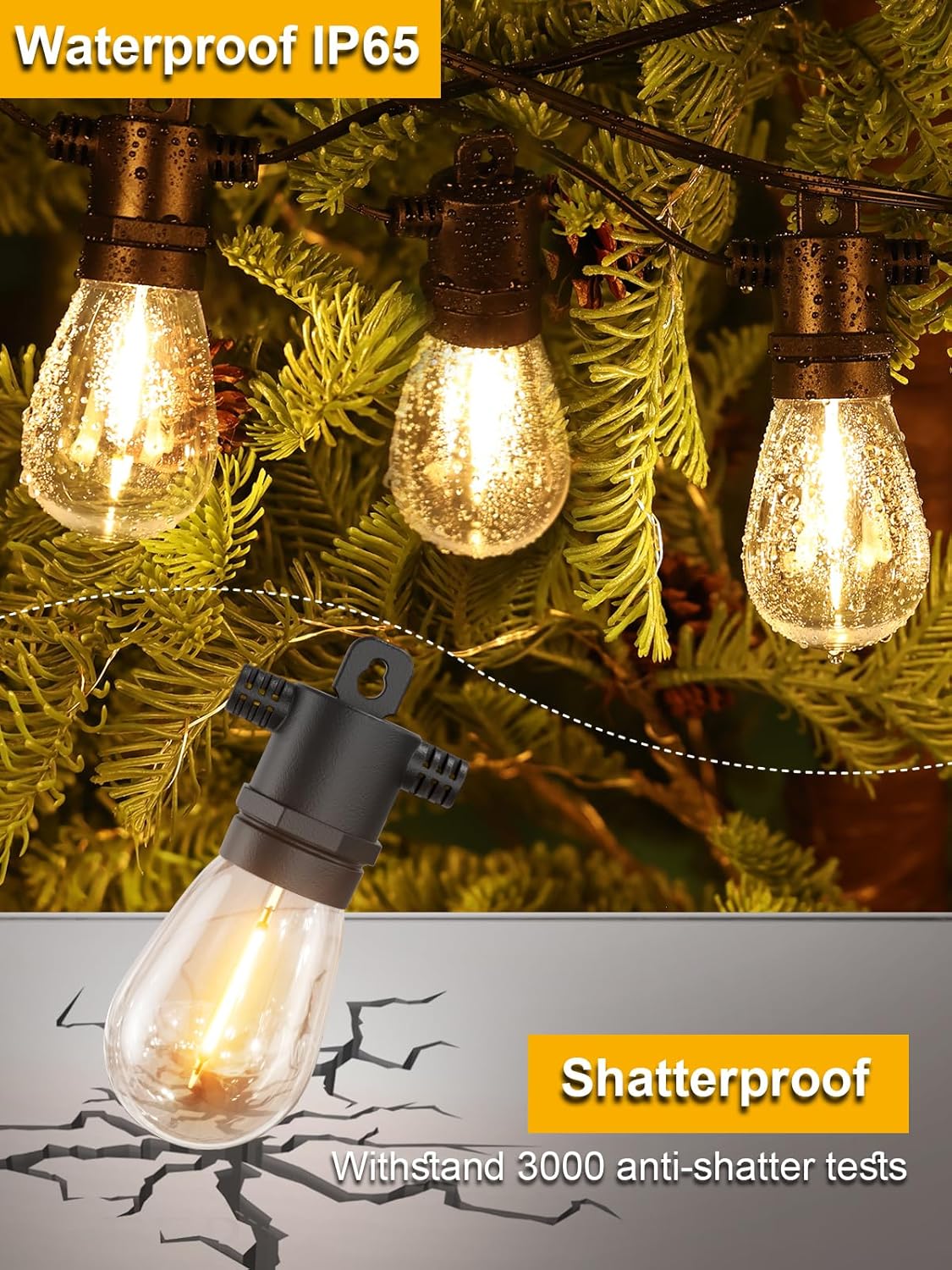 Svater Outdoor String Lights 100 FT, Patio Light for Outside with Shatterproof Bulbs, Waterproof LED Hanging Lights for Cafe Backyard Bistro Party, Warm White