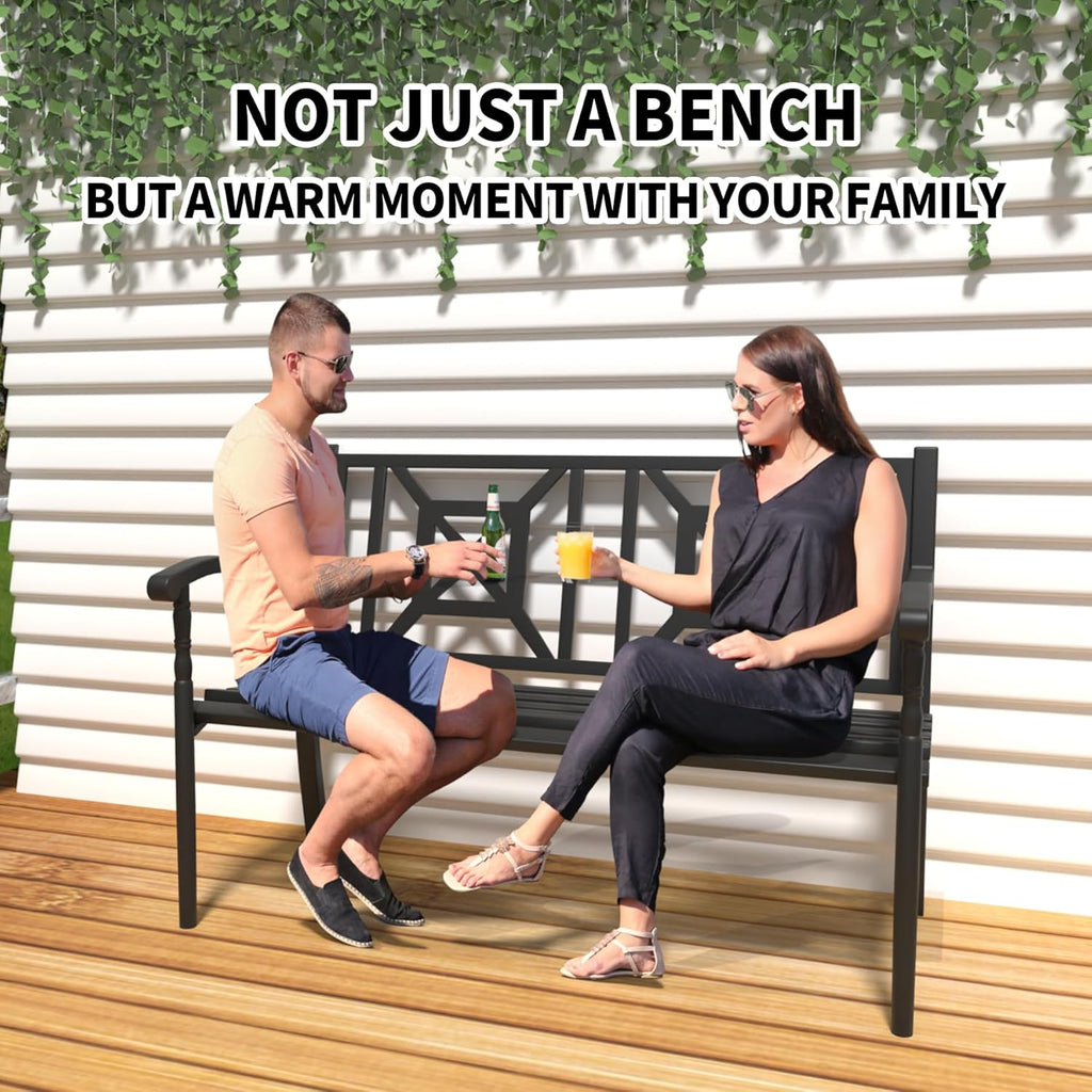 YLGJ&TIDY 50" Outdoor Bench, Metal Garden Bench, Patio Park Bench with Backrest & Armrests, Rust-Resistant, Perfect for Gardens, Parks, Porch, Lawn and Yard (BENCH05 2PK)