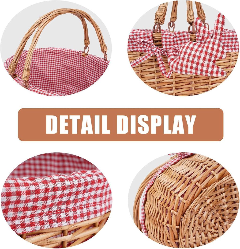 G GOOD GAIN Wicker Picnic Basket with Double Folding Handles,Willow Picnic Hamper,Natural Hand Woven Easter Basket,Easter Eggs and Candy Basket,Bath Toy and Kids Toy Storage,Gift Packing Basket.Red