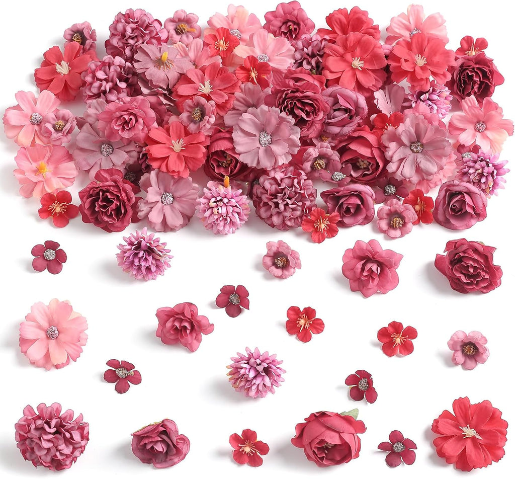 Faux Flower Heads Mini Red Artificial Flower Heads Fake Peony Daisy Rose Flowers Multicolor Small Silk Daisy Flower Heads for Craft Garland Wedding Party DIY Home Decoration,2-4 cm