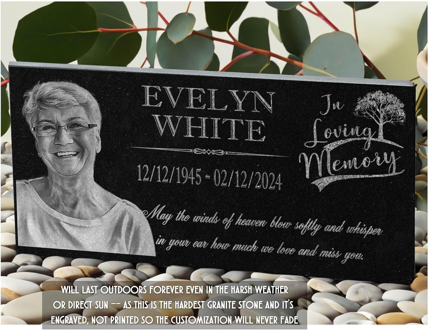 in Loving Memory Photo Tree of Life Personalized Granite Memorial Stone Sympathy Remembrance of Dad Mom Child