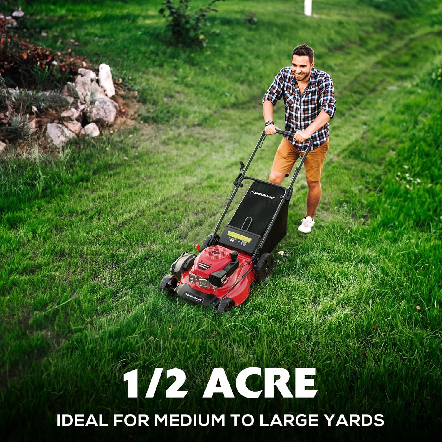 PowerSmart Self Propelled Gas Lawn Mower, 21-Inch with 170cc 4-Cycle OHV Engine 2-in-1 Rear-Wheel Drive Lawnmower with Bagging