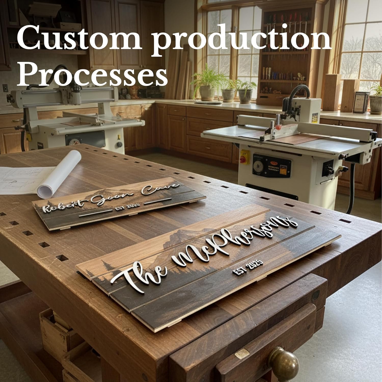 Custom Mountain Family Name Sign - Rustic Wood Wall Decor, Personalized Wedding & Gift for Anniversary Couples, Housewarming Gift for New Home