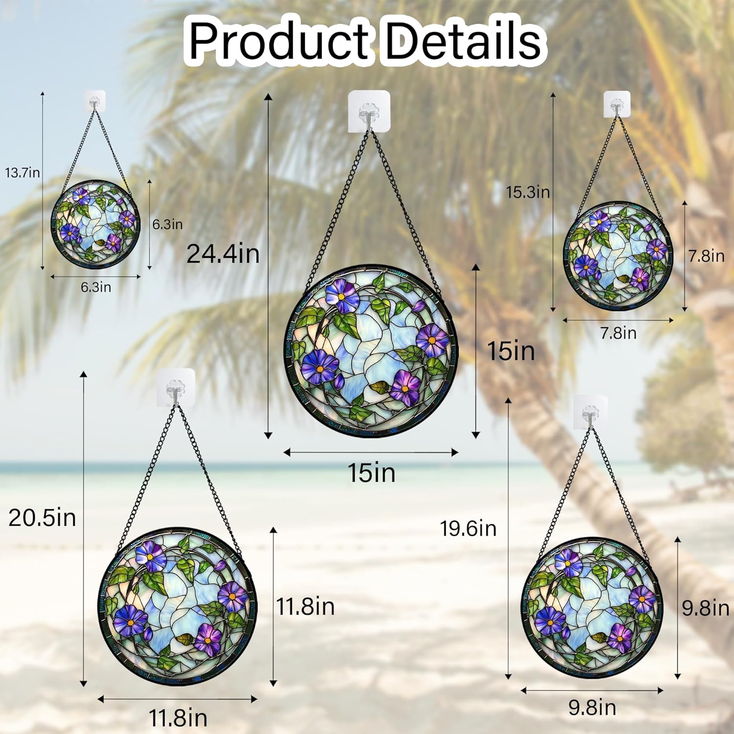 Stained Glass Window Hanging, Purple Morning Glory Flowers Suncatcher for Doors Window Home Plant Sun Catchers Decoration Mother's Day Birthday Gifts for Women, Men, and Mom 9.8x9.8 in