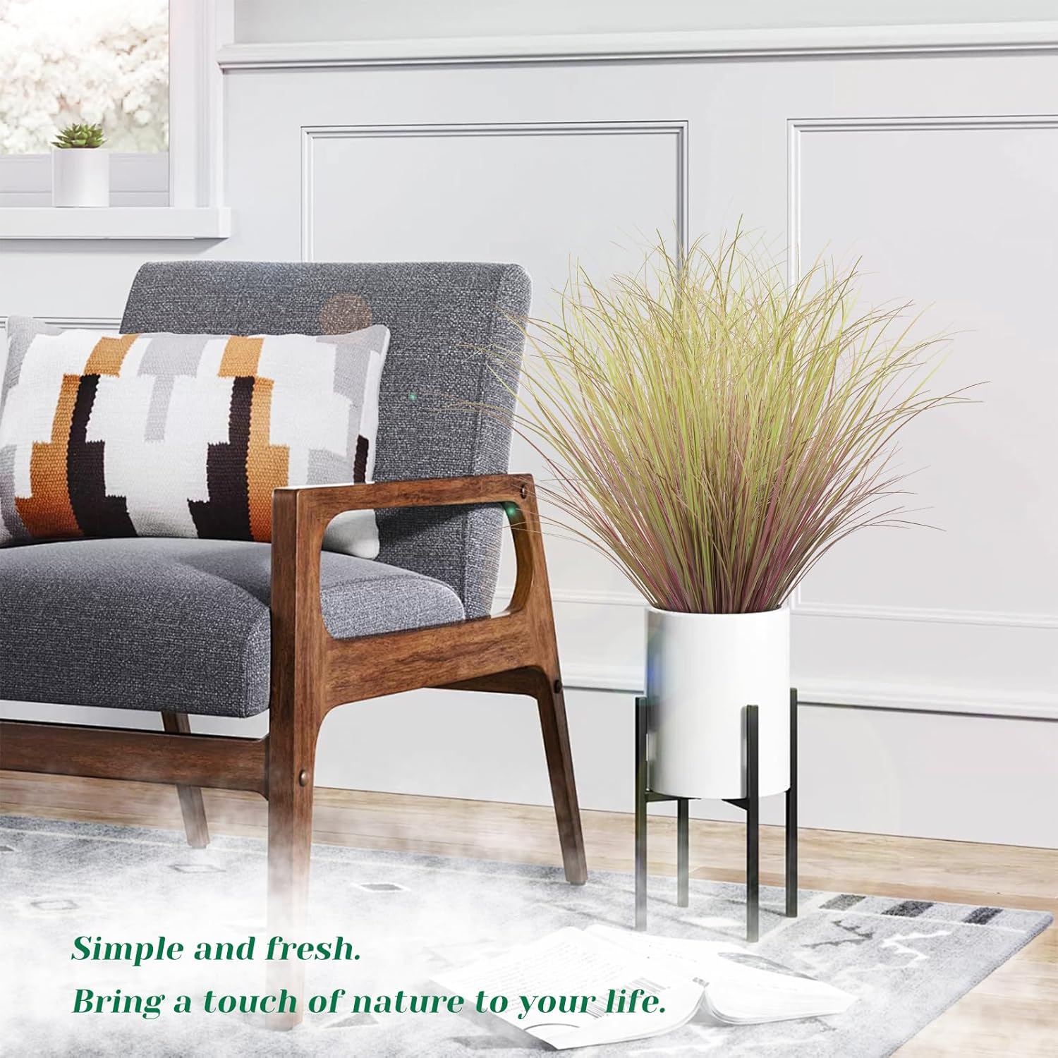 48Pcs Artificial Grass Plants, Faux Shrubs Wheat Grass, Artificial Tall Grass Fake Plants for Outdoor Decor,Artificial Greenery Stems Weed for Room Indoor Home Decor（Light Purple）