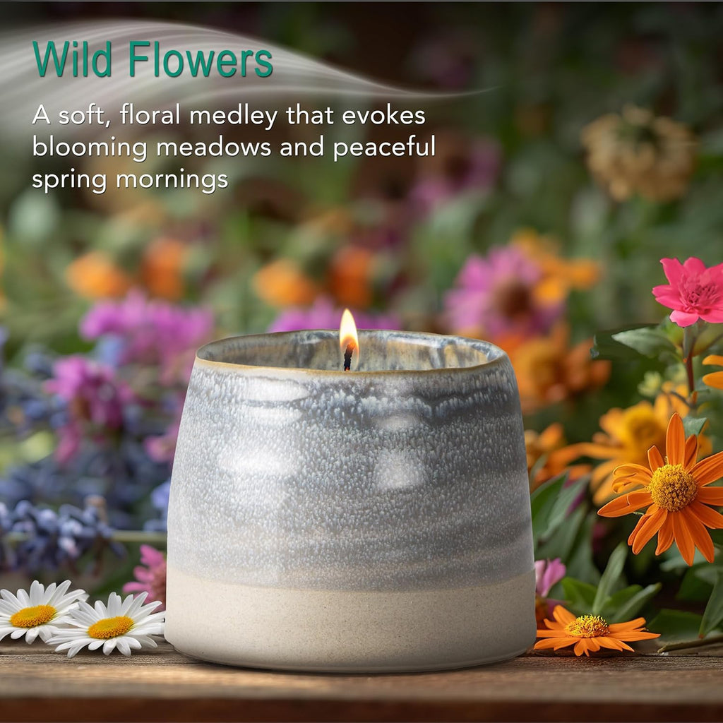The Growing Candle, Wild Flower Scented, 10oz Ceramic Pot, Single Wick Aromatherapy Candles, 100% Soy for Women and Men, Greta