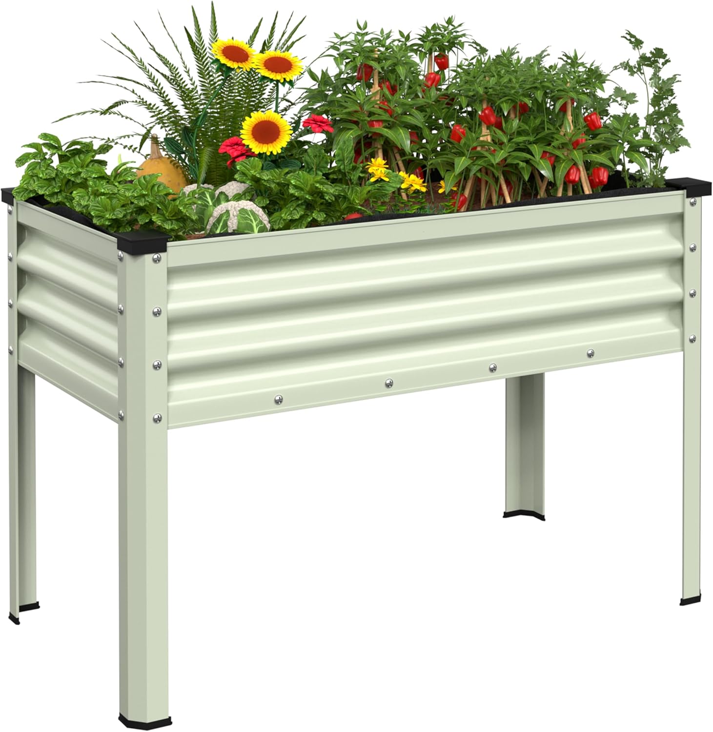 MUPATER 47.8" L x 23.5" W x 31.9" H Galvanized Steel Raised Garden Bed, 507lbs Capacity Large Metal Elevated Raised Planter Box with Legs & Detachable Black Liner for Patio, Balcony, Beige