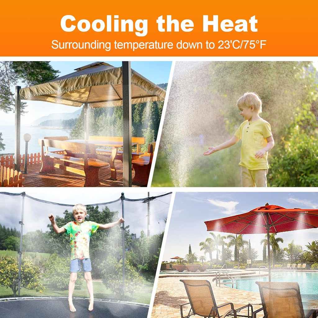 Misters System, 100FT DIY Outdoor Misting Cooling System Comprise +2 PE Adapters3/4+30 Brass Mist Nozzles+2 Tee Adapters+2 90 Degree Elbows, for Garden, Outside Patio Pasture and waterpark