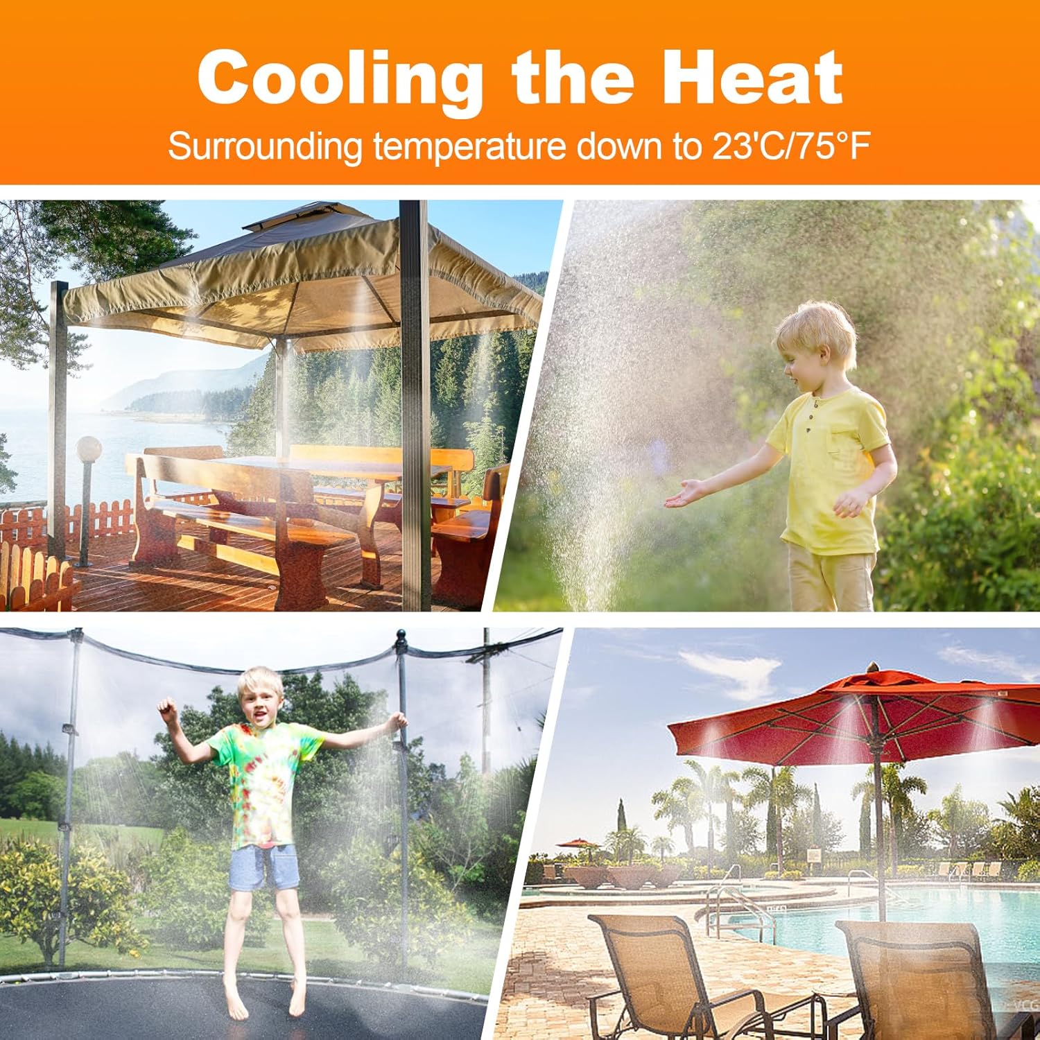 Misters System, 100FT DIY Outdoor Misting Cooling System Comprise +2 PE Adapters3/4+30 Brass Mist Nozzles+2 Tee Adapters+2 90 Degree Elbows, for Garden, Outside Patio Pasture and waterpark