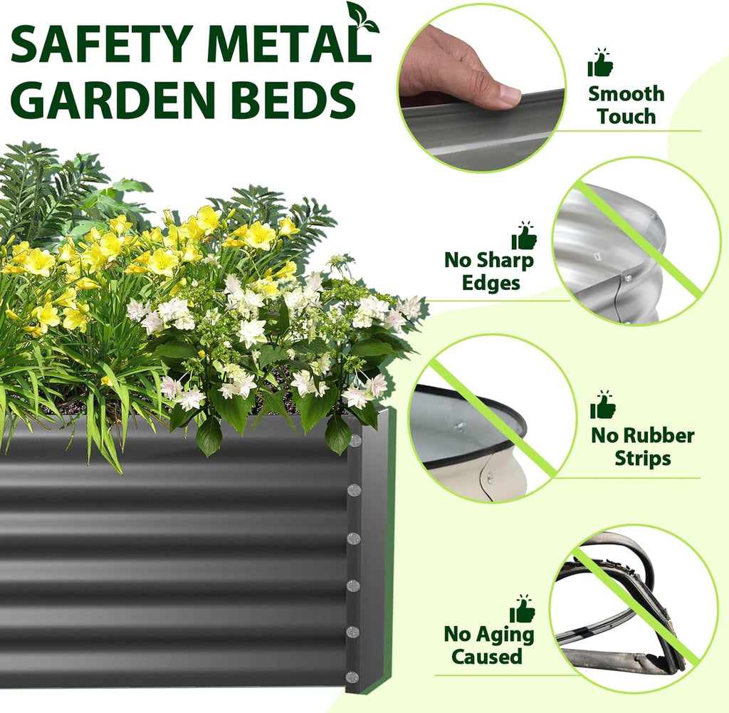 A ANLEOLIFE 6X3X1.5 ft Galvanized Raised Garden Beds Outdoor, Rectangular Metal Planter Box for Planting Vegetables Flowers Herb, Anti-Rust & Easy-Setup, Quartz Grey