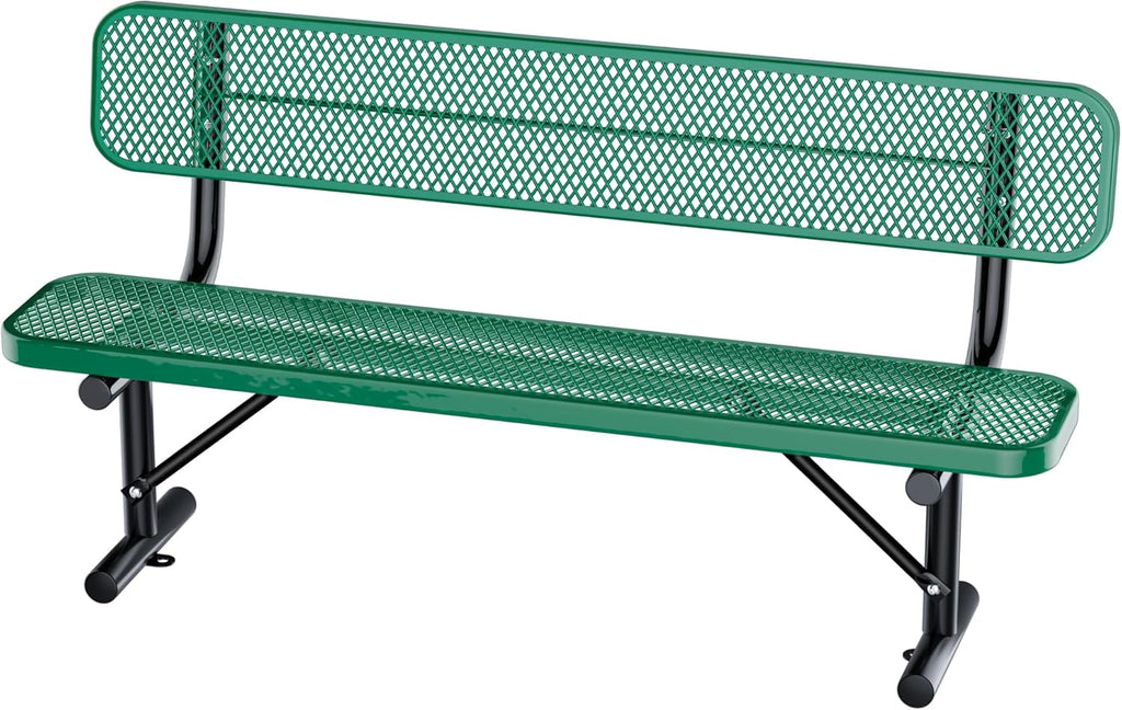 6Ft Heavy Duty Park Bench with Back Portable Frame, Outdoor Steel Bench with Backrest, Expanded Metal Mesh Bench for Lawn, Park, Deck, Garden, Patio, Porch, Green