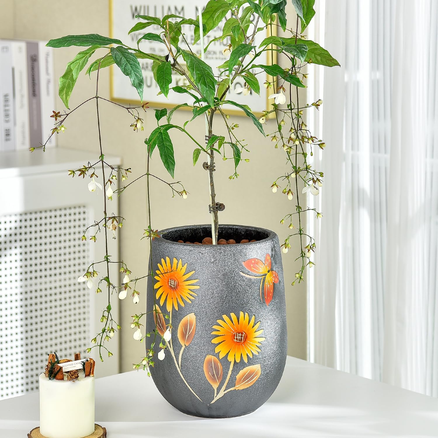 Sungmor 10.6 Inch Ceramic Succulent Plant Pot with Drainage Hole, Hand Painted Flower Pots for Plants, Unique Texture Decorative Planter for Indoor and Outdoor, Pottery Vase for Home Office Decor