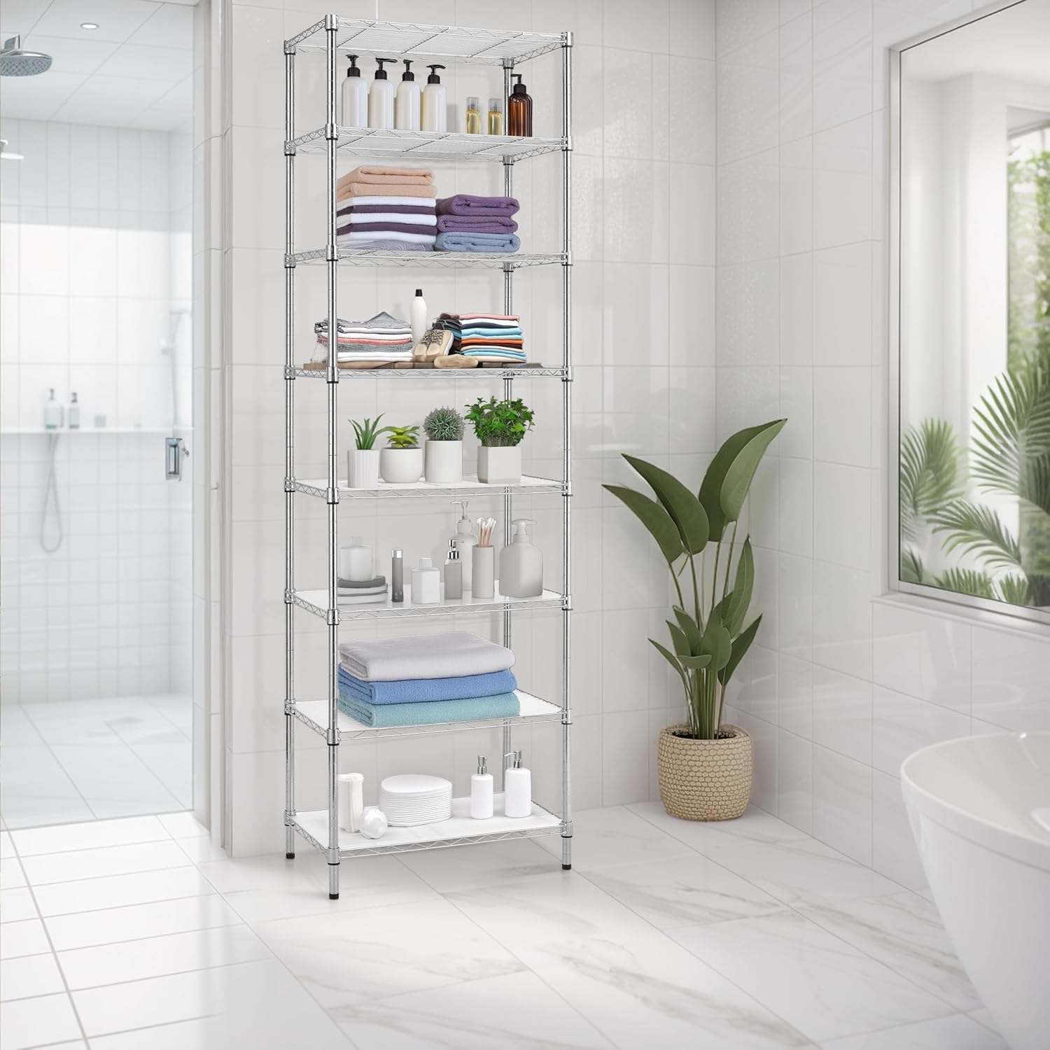 Finnhomy 8-Tier Wire Shelving Unit Adjustable Steel Wire Rack Shelving, 80.7 Inches Height 8 Shelves Metal Storage Rack, Pantry Shelves for Storage with PE mat, NSF Certified, Chrome