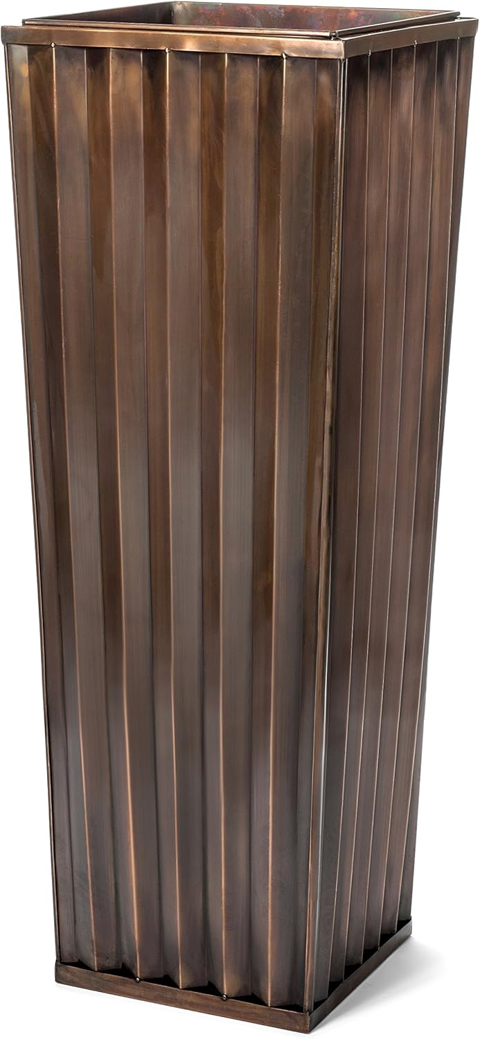 H Potter Tall Outdoor Indoor Planter Patio Deck Flower Ribbed Garden Antique Copper Finish Large