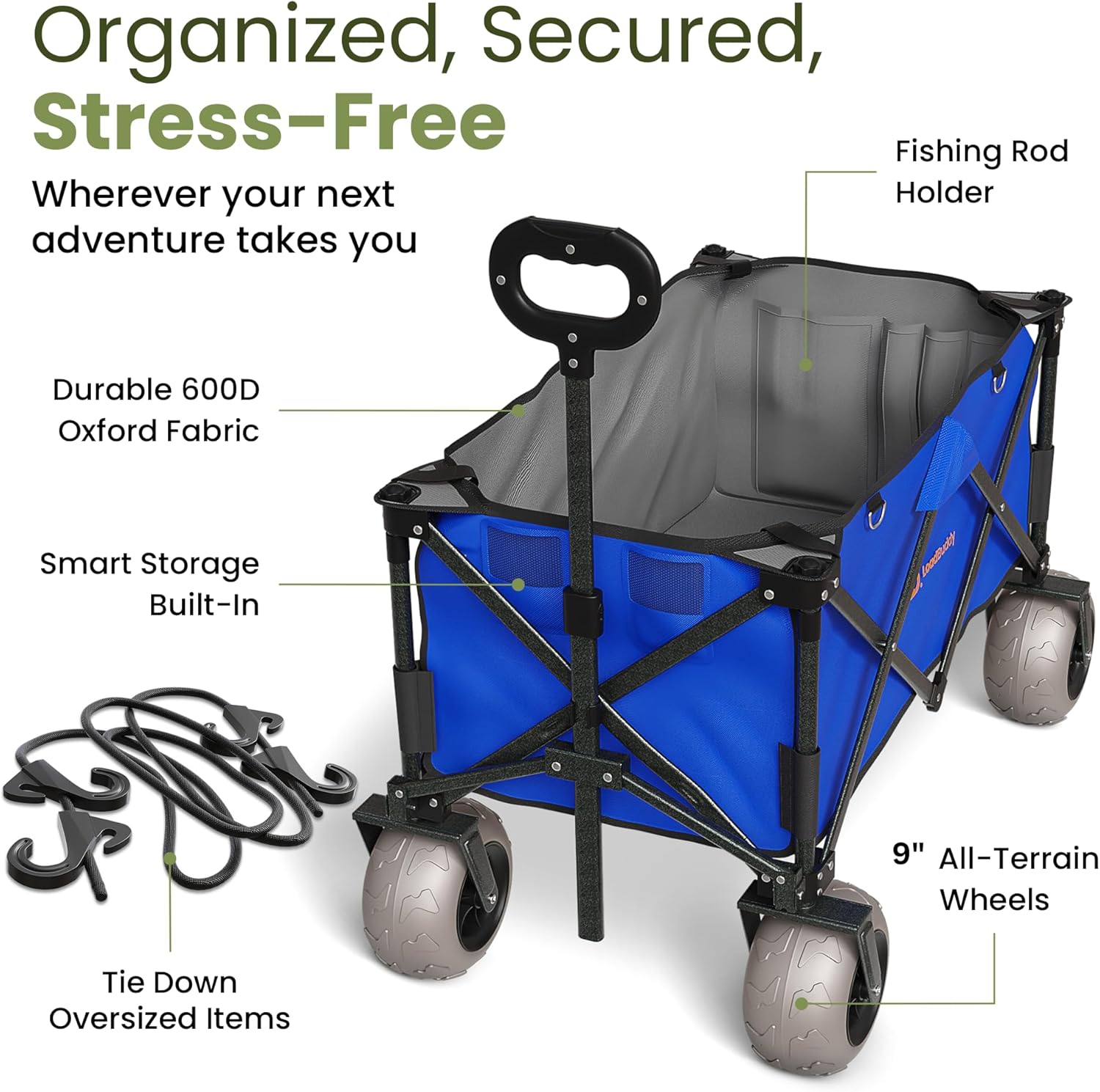 Beach Wagon with 9" Balloon Wheels & Fishing Rod Holders – Foldable Cart for Sand with Inflatable Tires, Bonus Pump & Spare – Heavy Duty Utility Wagon - Gray/Orange