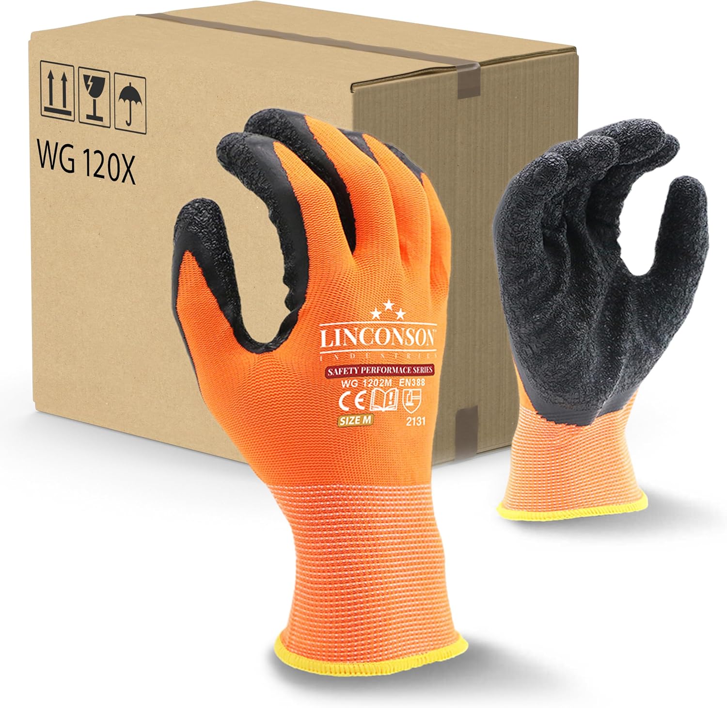 linconson 12 Pack Safety Performance Series Construction Mechanics Wrinkle Latex Work Gloves