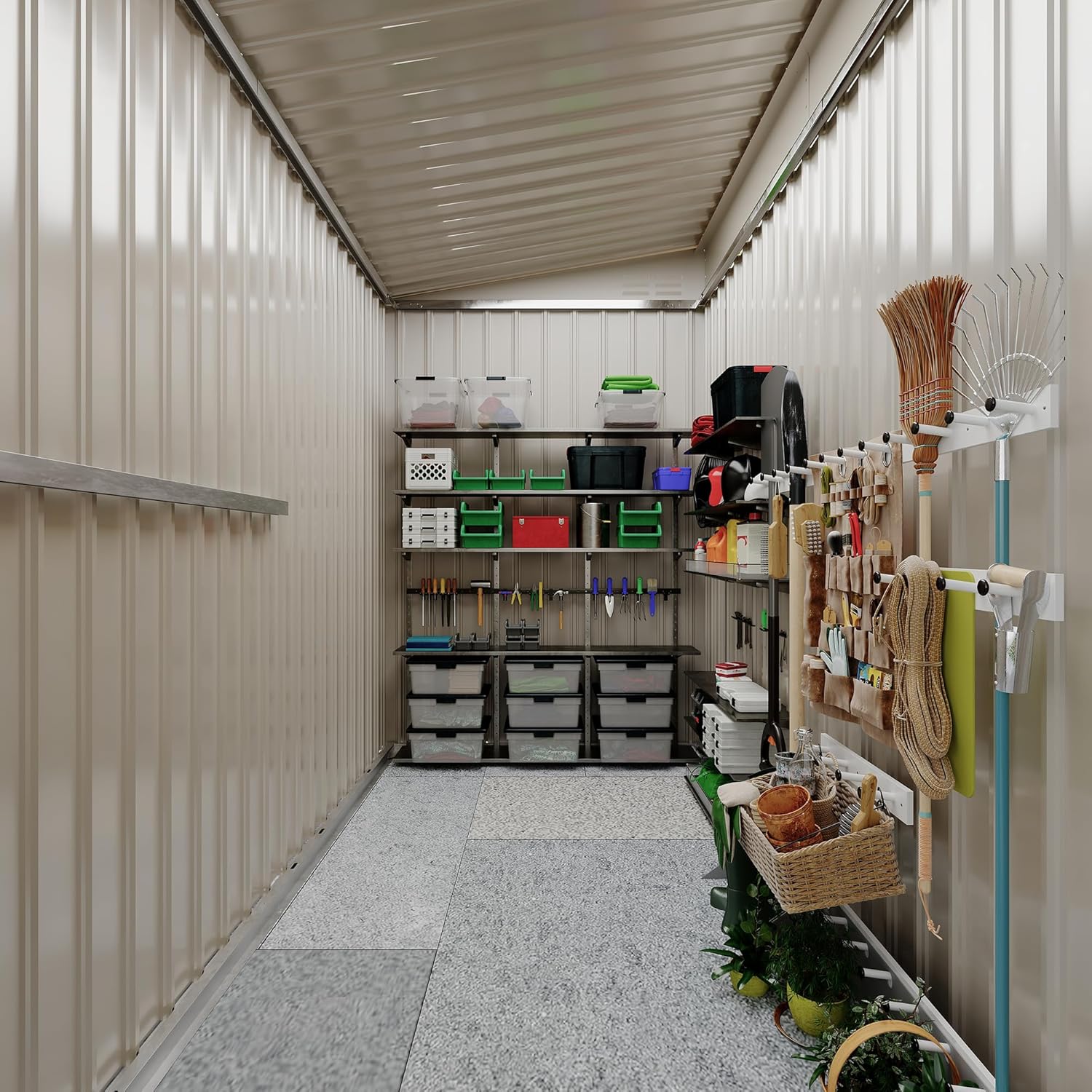 4x8 FT Metal Outdoor Lean to Storage Shed, Lean to Garden Shed Utility Tool Shed, Heavy-Duty Outdoor Metal Wall Side Storage Sheds