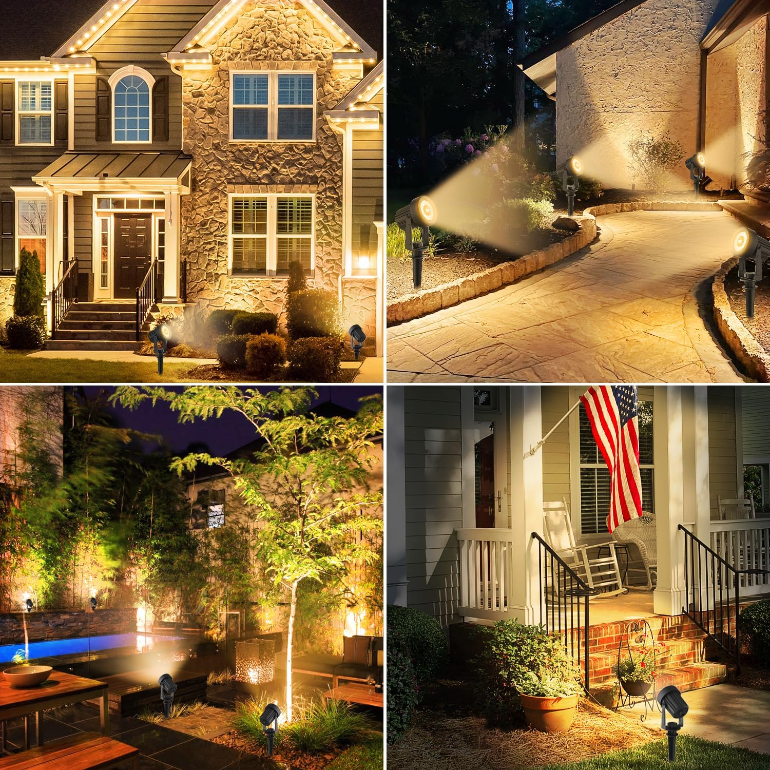 Solar Spotlights Outdoor 2Pack Warm White Auto Dusk to Dawn Landscape Lights, IP65 Waterproof Solar Lights for Garden Yard Path 2-in-1 Ground or Wall Mount