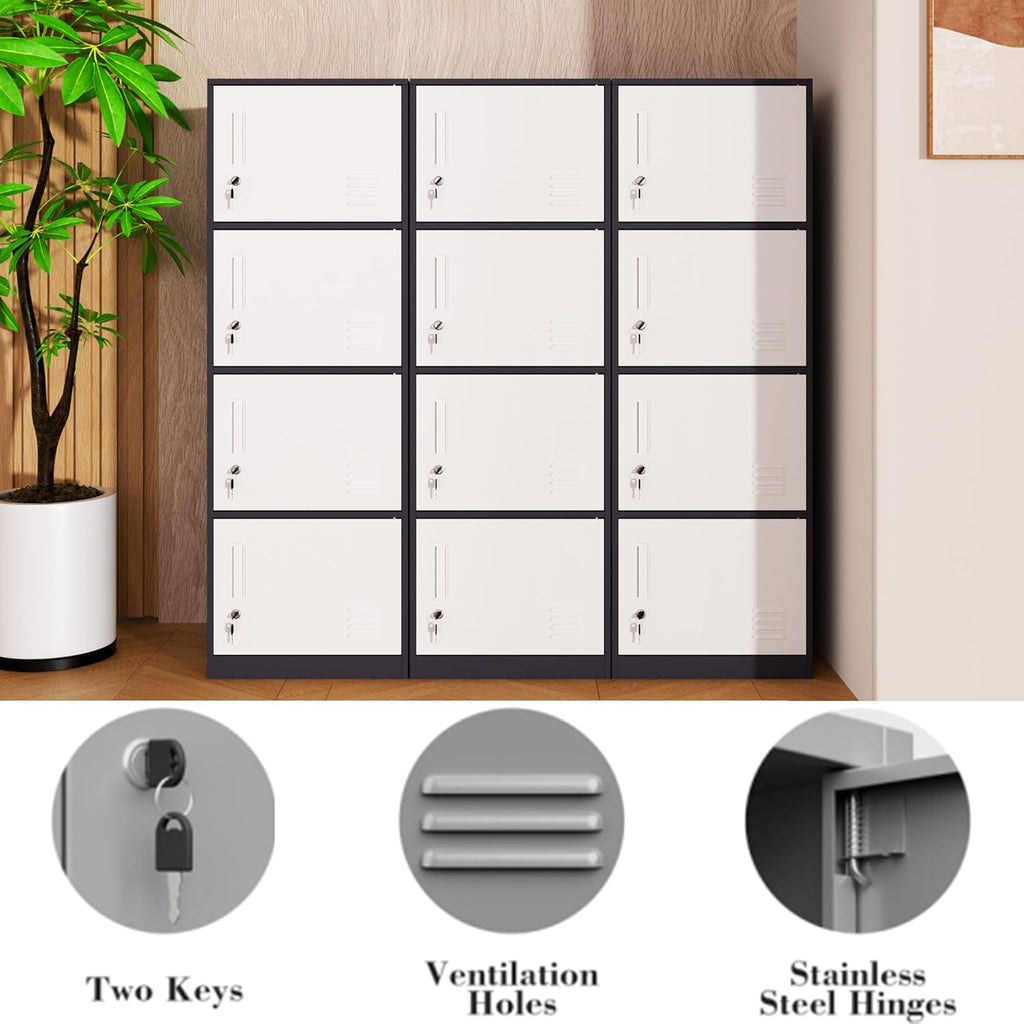 4 Door Metal Storage Locker Cabinet for Office, Home, Gym, School, Steel Cabinet to Storage File, Toys, Shoes and Sports Equipment, Locker Organizer for Gym Office Bedroom (4 Door, Grey)
