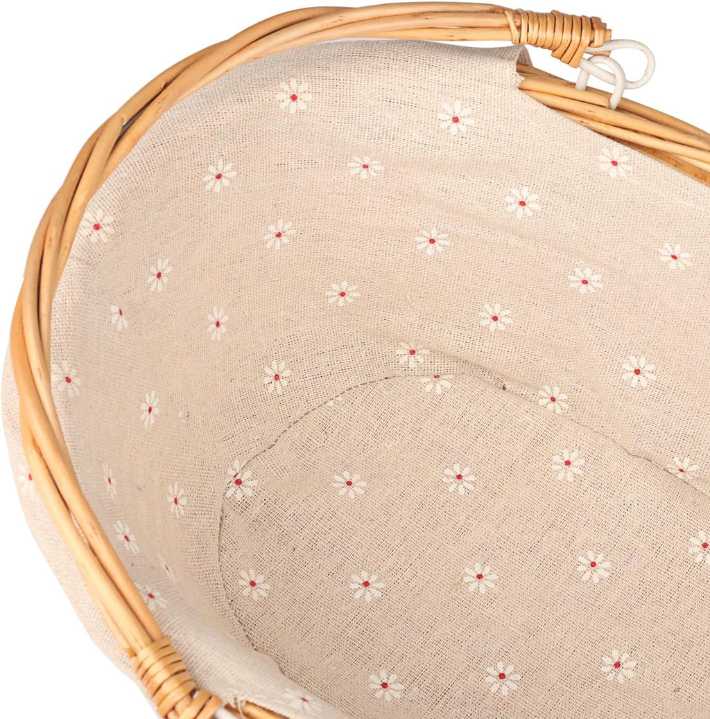 2 Pack Medium Size Wicker Basket with Handle, 12.6x9x4.7 inch Wicker Picnic Basket with Liner, Empty Gift Basket, Oval Willow Woven Basket for Fruit, Candy, Gathering, Wedding, Picnic, by,GNIEMCKIN