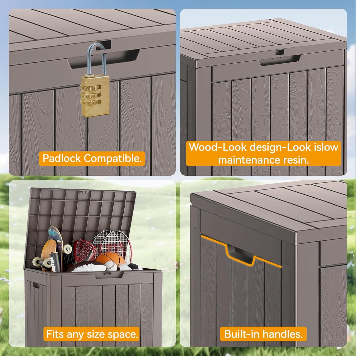 Outdoor Storage Box, 32 Gallon Deck Box Indoor Outdoor Storage Bin,Waterproof Resin Patio Storage Box for Garden Tools,Package Delivery,Pool Accessories,Sports Equipment,Patio Furniture,Lockable