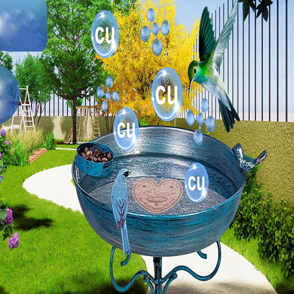 2-Pack 99.99% Pure Copper Bird Bath Purification Disk,Copper Disc with Stable Triple-Point Support,Fits All Outdoor Bird Baths(Heart-Shaped)