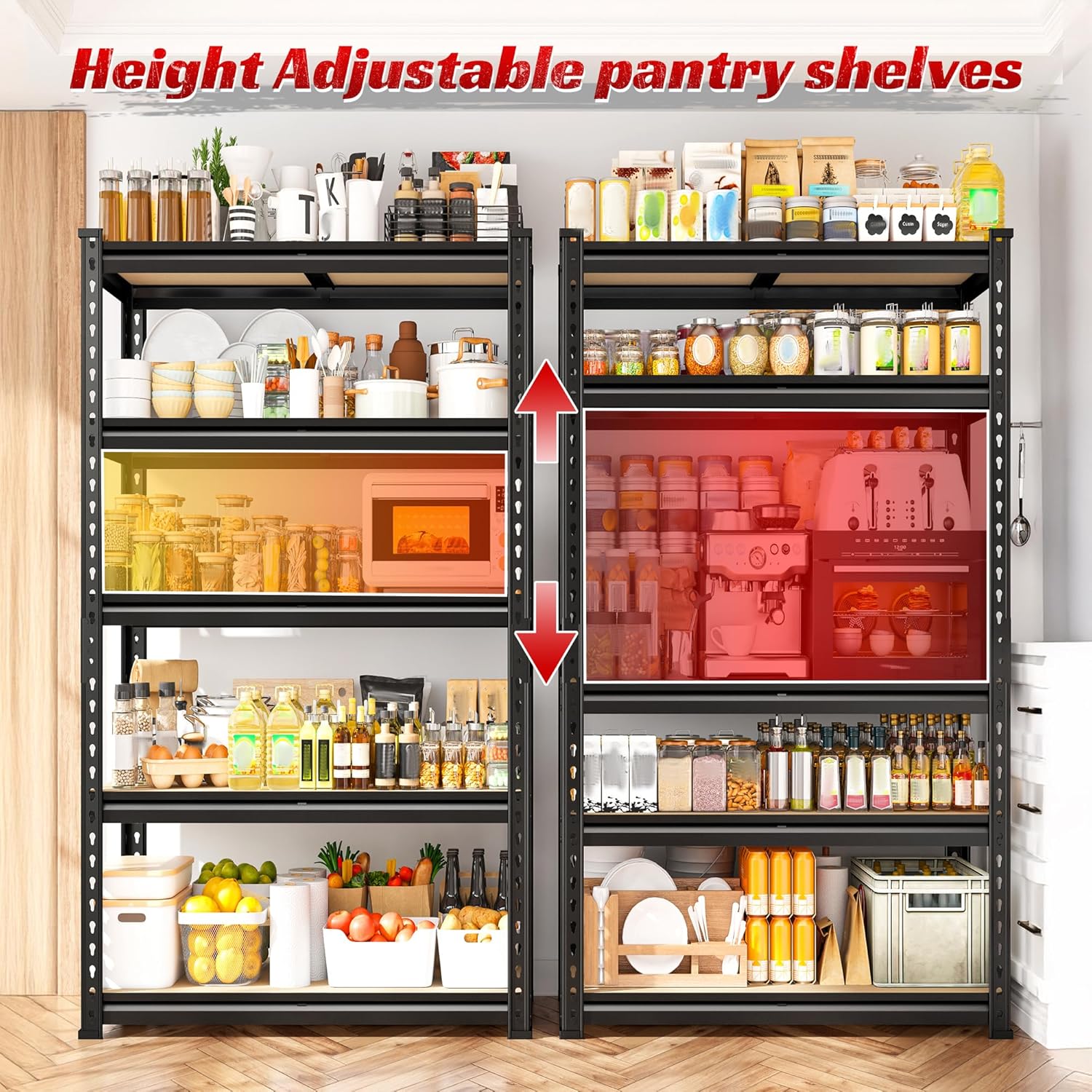 REIBII Set of 2 Storage Shelves 5 Tier Garage Shelving Heavy Duty Metal Shelving 2000LBS Garage Shelves Adjustable Metal Shelf for Kitchen Warehouse Pantry Closet, 27.6" W x 11.8" D x 60" H