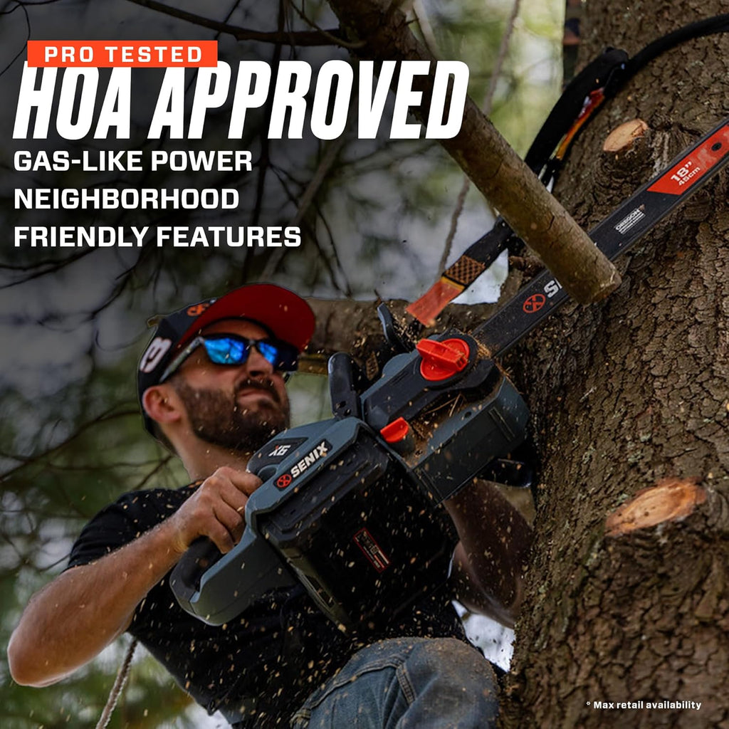 SENIX Chainsaw|60V 18" Battery Chainsaw|Brushless Electric Chainsaws|Cordless Chain Saw with 4Ah Battery & Charger|Garden Tool for Trees, Pruning, Branch Trimming, Best Gifts for Man, CSX6-M1