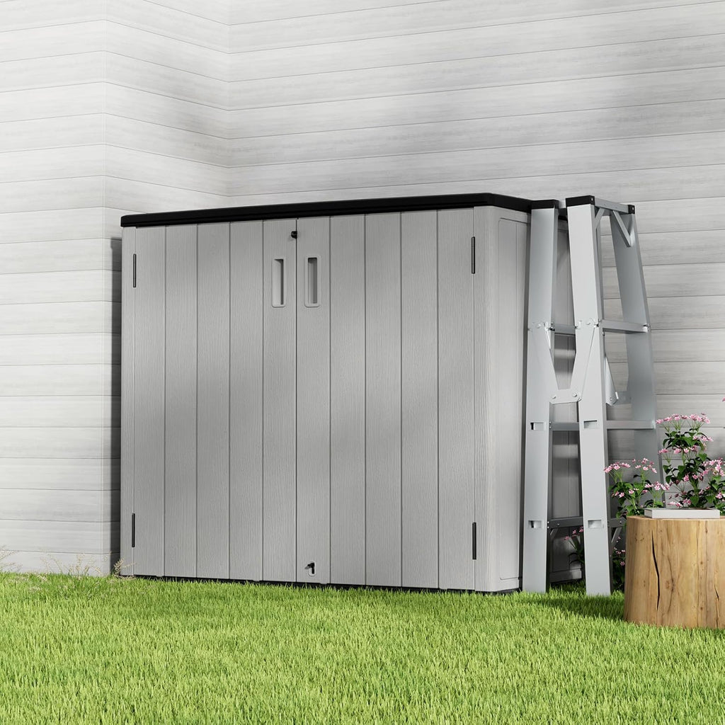 HOMSPARK 37 Cu.Ft Outdoor Storage Shed Weather Resistant, Multi Functional | Double-Wall Resin Storage Sheds & Outdoor Storage Box Waterproof for Backyard Garden Patio Lawn (Light-Grey)