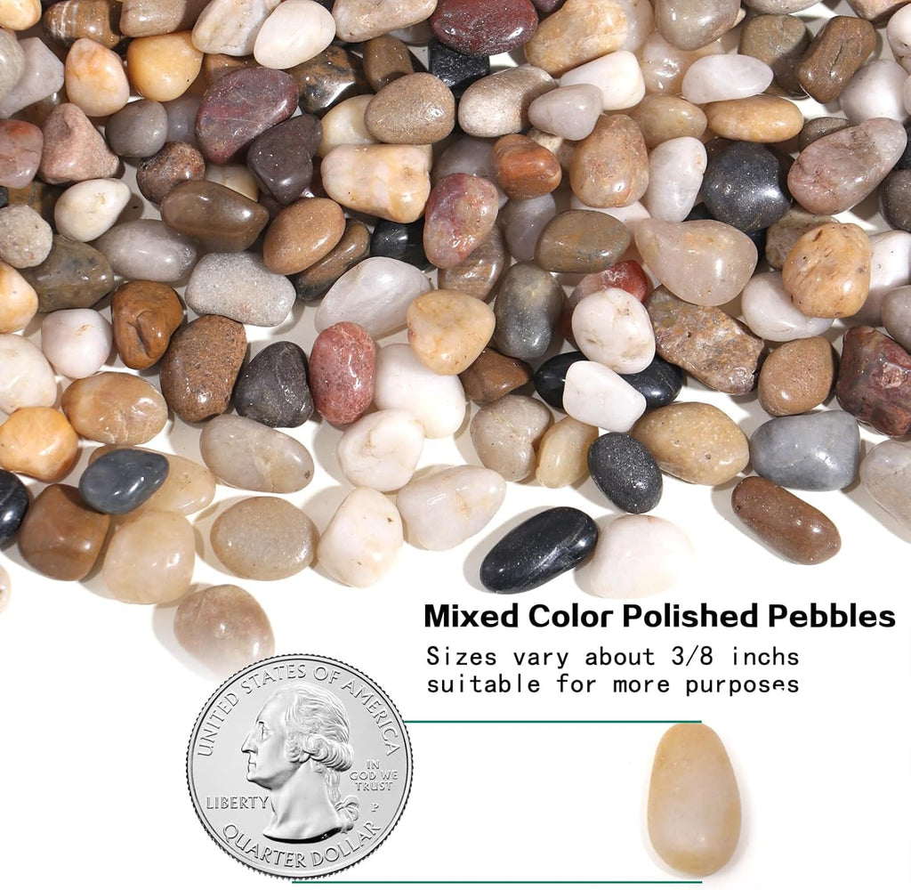 Calofulston 30lb Pebbles, 3/8 Inch Small Pebbles for Indoor Plants, Aquariums, Bamboo, Succulent, Vase, Outdoor Landscaping, Decorative Polished Plant Rocks for Pots Indoor, Mixed Color