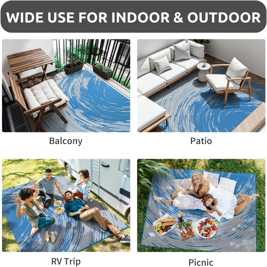 COCOER Modern Outdoor Rug 8x10 Reversible-Waterproof Outdoor Patio Rug-Quick Dry Outdoor Area Rugs Indoor Outdoor Rugs-Outside Rug Patio Decor for Porch Deck Balcony Backyard