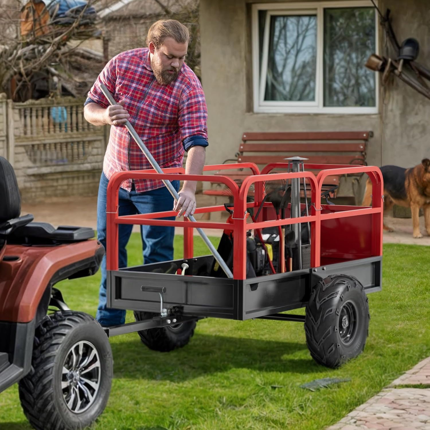 YITAMOTOR 1500lbs ATV Trailer Dump Cart Tow Behind, 15 Cubic Feet, Heavy Duty Yard Garden Trailer Pull Behind Dump Trailer for Lawn Mower Tractor