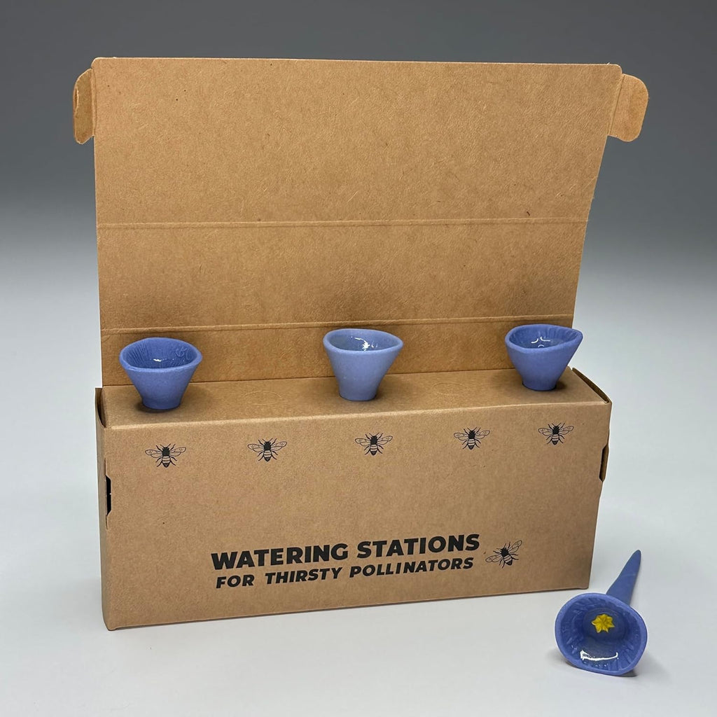 3 Pack, Bee Watering Station, Butterfly Feeder, Bee Feeder, Garden Decor, Bee Decor, Outdoor Garden Decor, Plastic Free, Handmade from Porcelain (3, Blue)