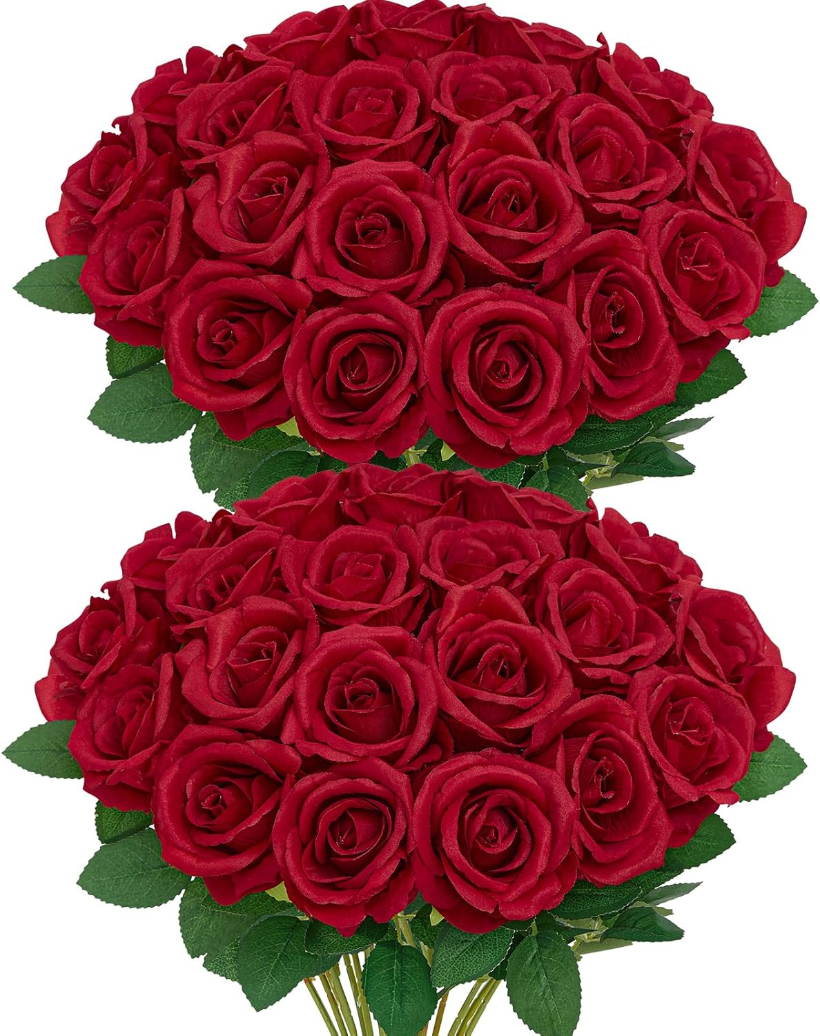Serwalin 30PCS Red Roses Artificial Flowers, Realistic Red Roses Bouquet with Long Stems Fake Silk Roses Flowers for Wedding Centerpieces Bridal Bouquet Party Home Decor
