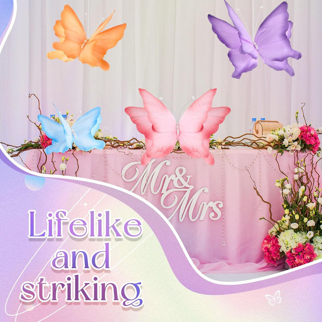 Havawish 4 Pcs Gaint Butterfly for Party Decorations 19.7"/ 11.81" 3D Crepe Paper Hanging Large Butterfly for Women, Flower Paper Party Decorations for Spring Wedding Birthday Garden Nursery Decor