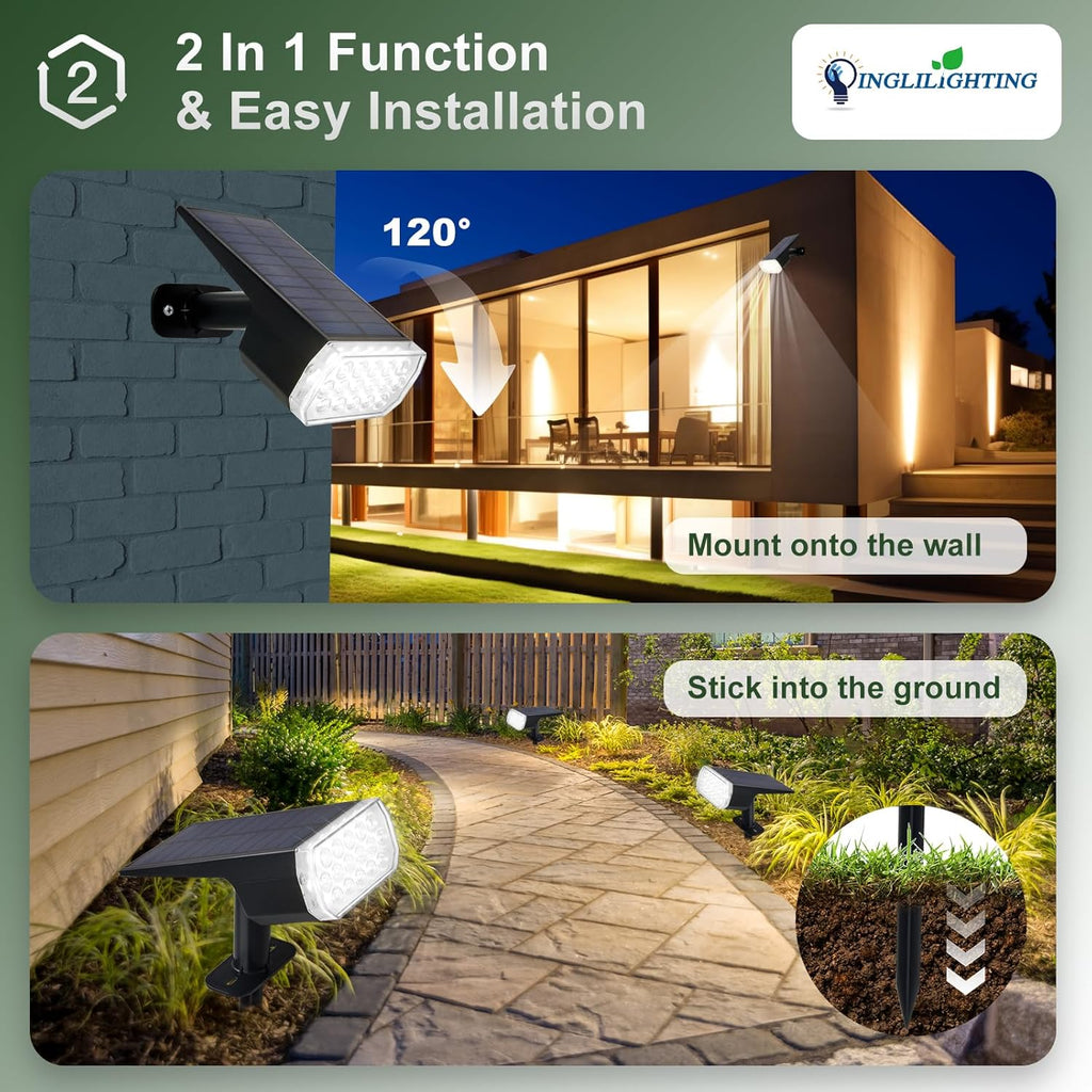 DINGLILIGHTING Solar Lights Outdoor Waterproof: IP65 Led Spot Light Decorations for Garden - 3 Lighting Modes Solar Powered for Yard - Dust to Dawn Uplighting Landscape Pathway Drive Patios 4PC White