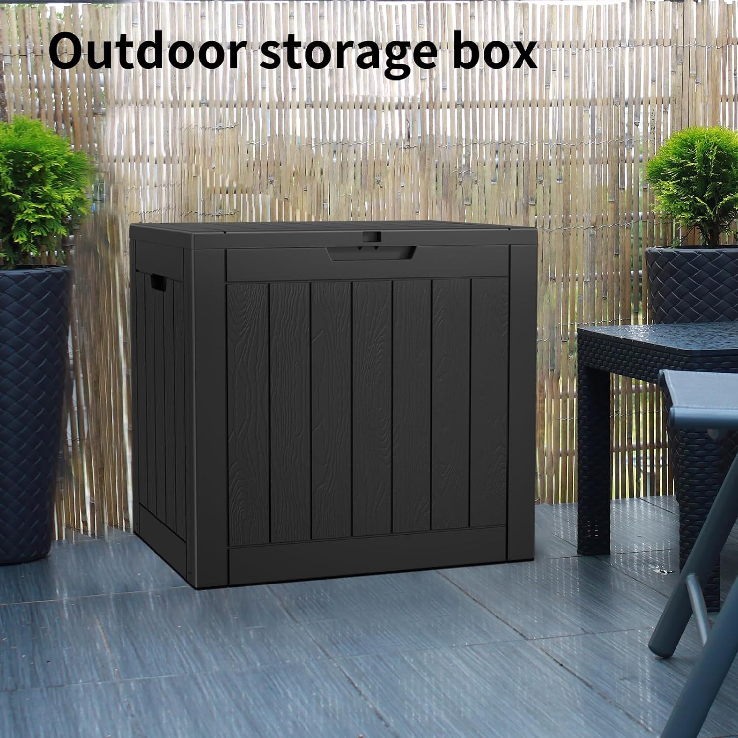 37 Gallon Outdoor Deck Box,Storage Lockable Waterproof Patio Furniture,Garden Tools,Cushions,Pool Accessories Outside Storage Resin Box(Black)