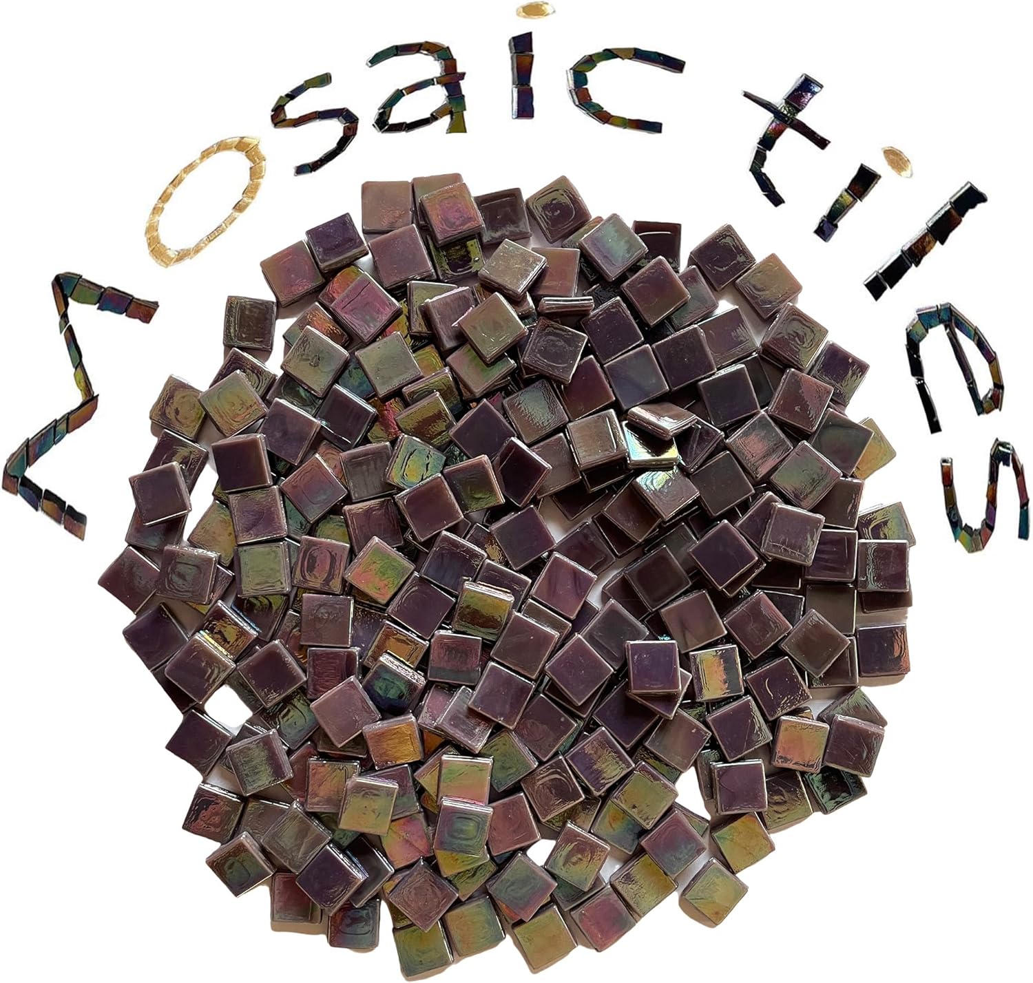 SMEIINIK 1.1lb/500g Square Mosaic Tiles for Crafts Bulk,Glass Tiles for Art Mosaic Projects, Iridescent Stained Glass Pieces for Mosaic Works (WJ46-7)