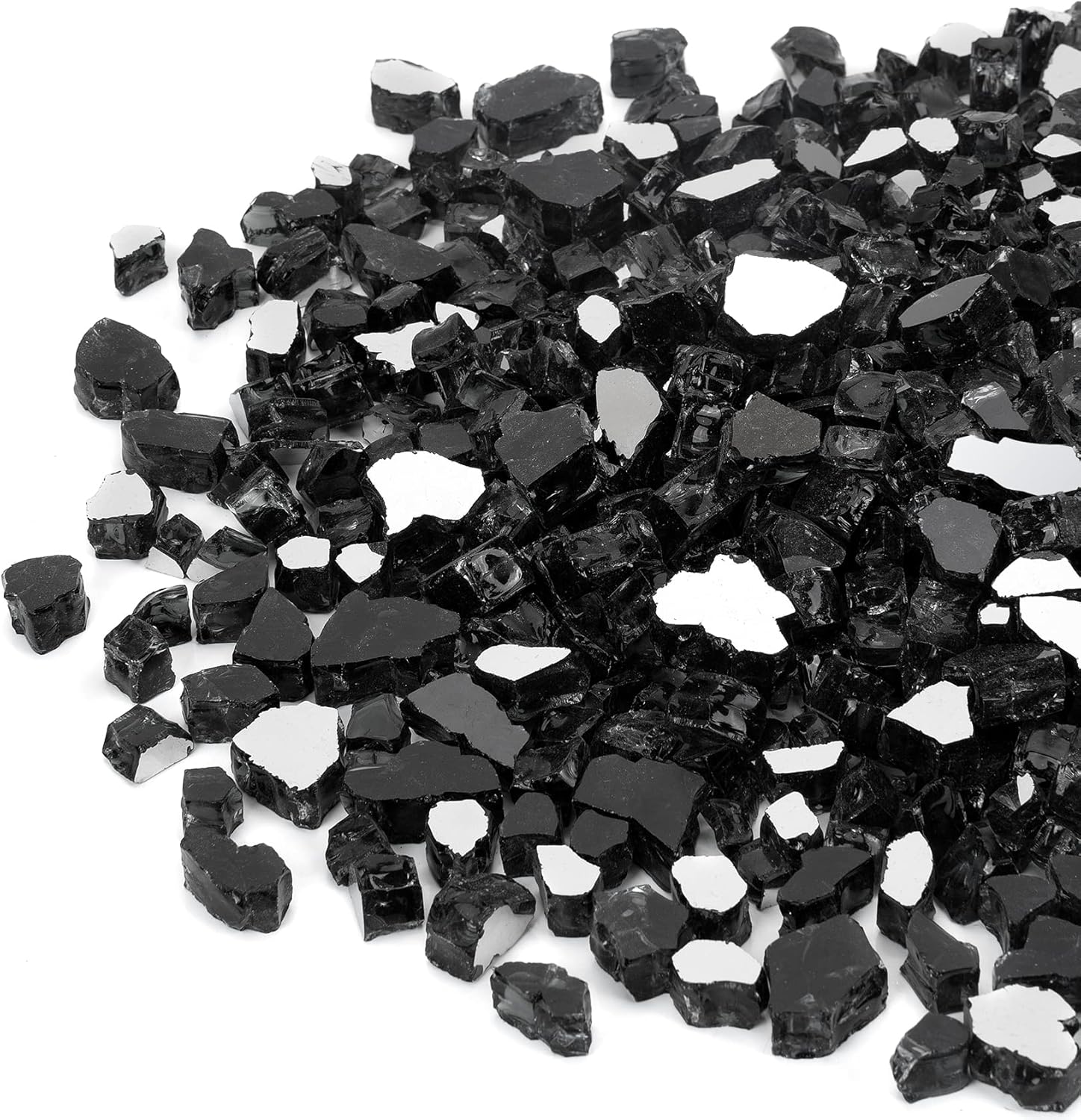 Mr. Fireglass 20 Pounds Black Reflective Fire Glass, 1/2 Inch High Luster Reflective Tempered Glass Rocks for Fire Pit Table Fireplace and Landscaping, Decorative Propane Gas Fireplace Glass Rocks