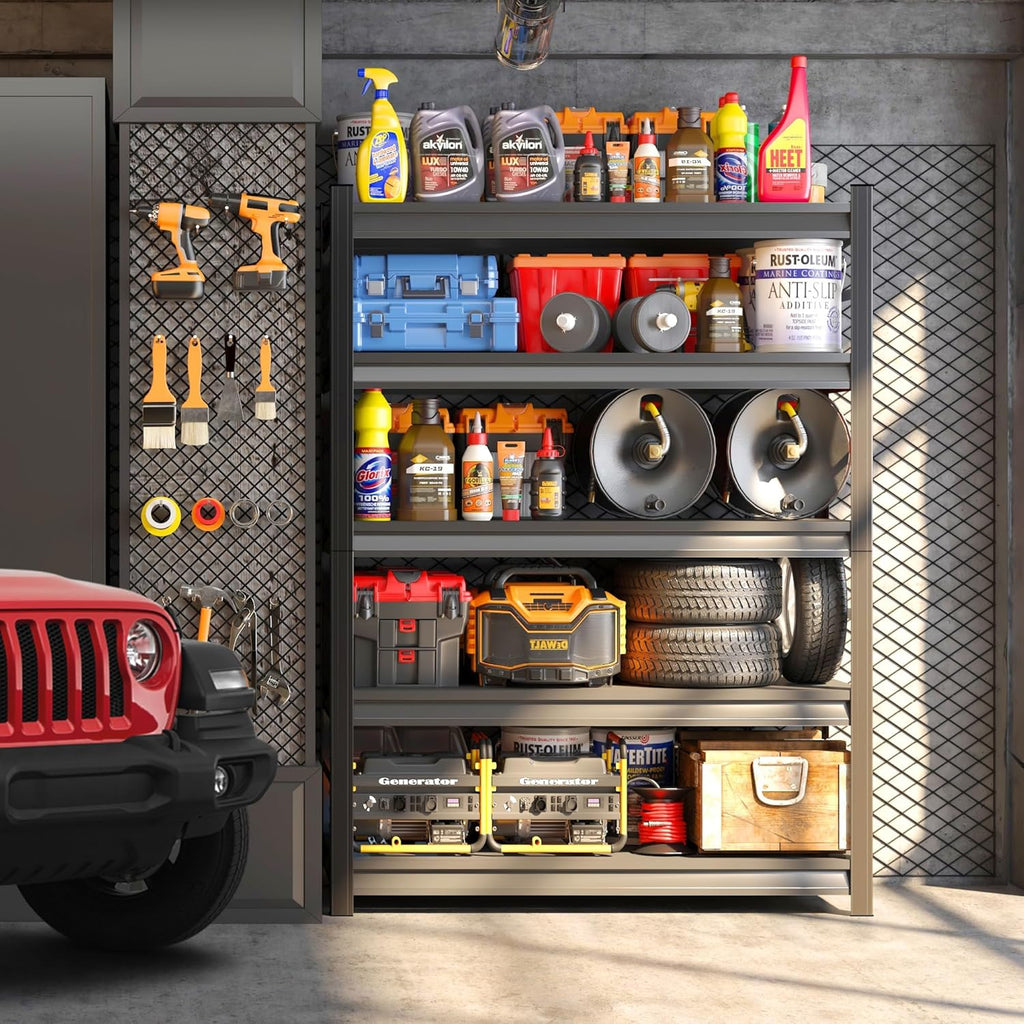 2500lb Capacity Heavy Duty Industrial Shelves | 5-Tier Steel Storage Rack | Adjustable Garage, Warehouse, Workshop Shelving | 63" H x 39.4" W x 17.7" D | Black