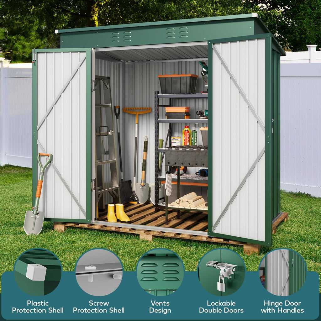 Gizoon 6' x 4' Outdoor Storage Shed with Double Lockable Doors, Anti-Corrosion Metal Garden Shed, Waterproof Shed Outdoor Storage Clearance for Backyard Patio Lawn-Green