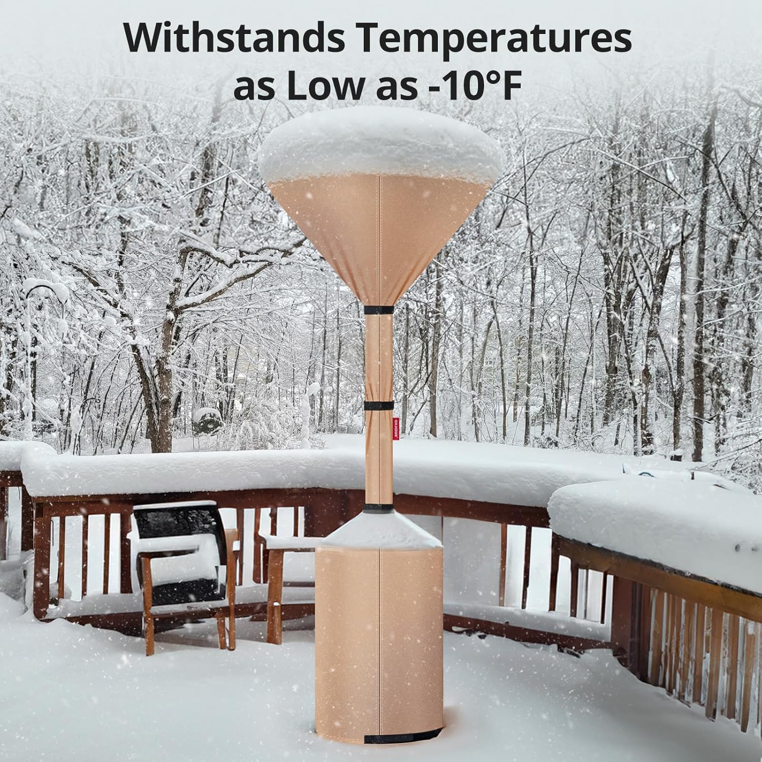QH.HOME Winter Patio Heater Covers, [2025 Upgraded Tear-Resistant Fabric] Waterproof with Robust Zipper ,Height fit 87"-92",Dustproof/Wind/Sunlight/Snow-Resistant, Camel