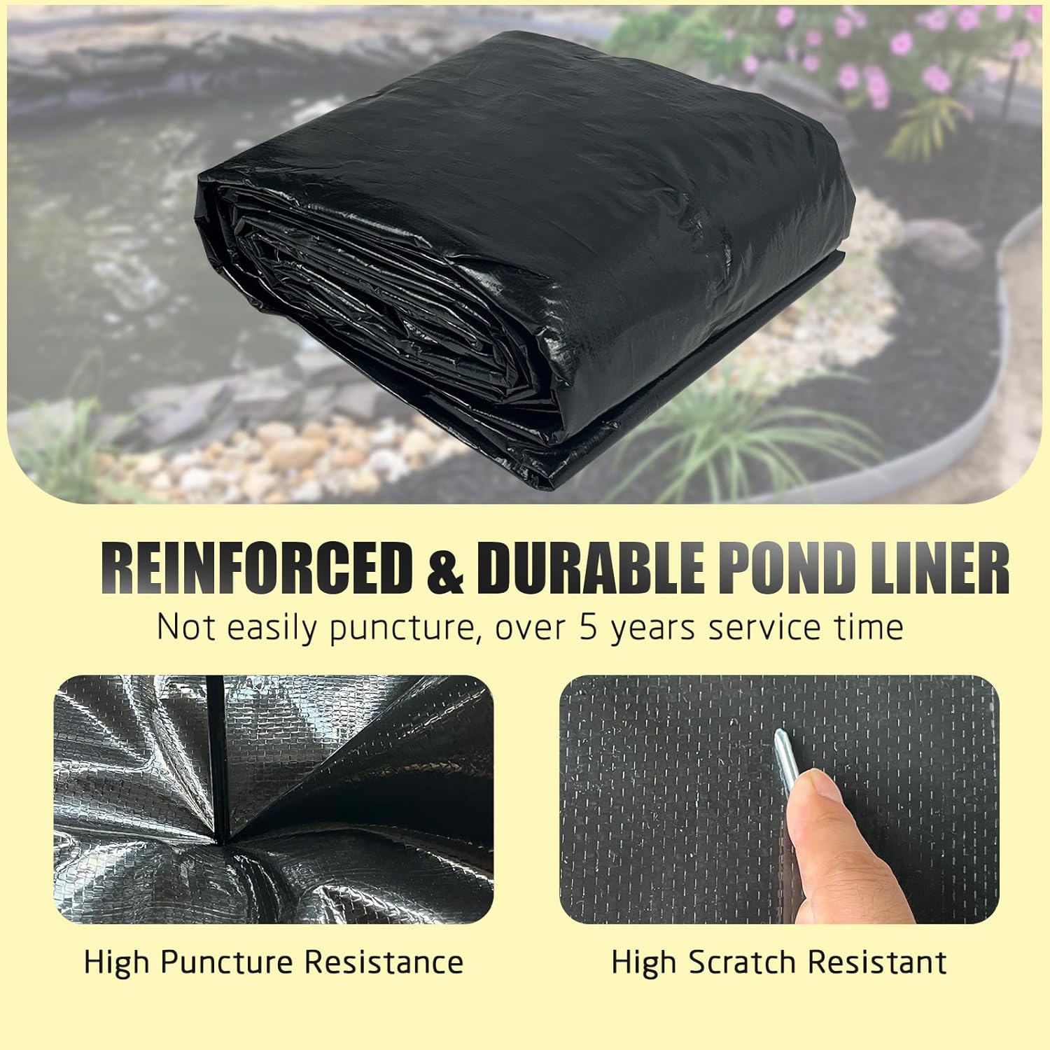 yeezoo 30X30FT Reinforced Large PE Pond Liner, KOI Pond Liners for Outdoor Ponds, Enhanced 5-Layer Structure Pond Liner for Fish, Duck, Garden Raised Bed and Waterscape Pond(0.82oz/sq ft Thickness)
