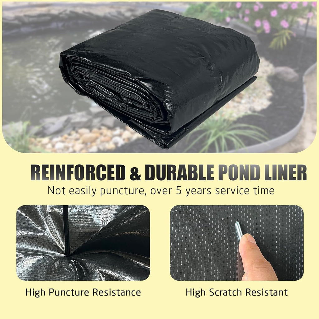 yeezoo 25X30FT Reinforced Large PE Pond Liner, KOI Pond Liners for Outdoor Ponds, Enhanced 5-Layer Structure Pond Liner for Fish, Duck, Garden Raised Bed and Waterscape Pond(0.82oz/sq ft Thickness)