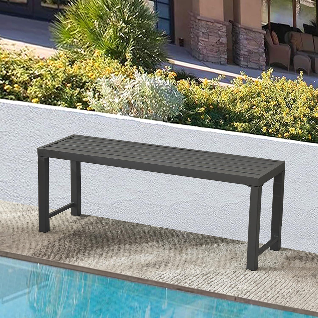 Black Outdoor Bench, Outdoor Metal Backless Bench, 46" Patio Garden Bench for Outdoor, All Weather Outdoor Bench for Garden, Backyard, Porch, Black