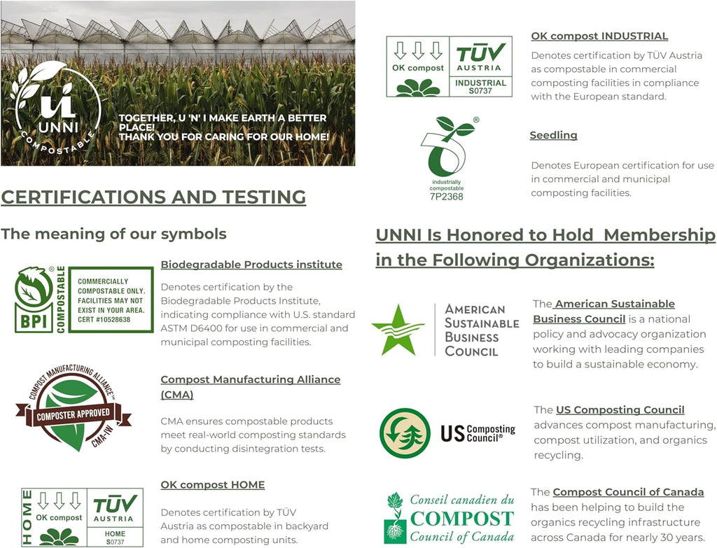 UNNI Compostable Trash Bags, 8 Gallon / 30 Liter, 200 Count Value Pack, Extra Thick 0.85 mil Medium Kitchen Food Scrap Bin Liners, BPI, CMA & OK compost HOME Certified (Meets ASTM D6400)